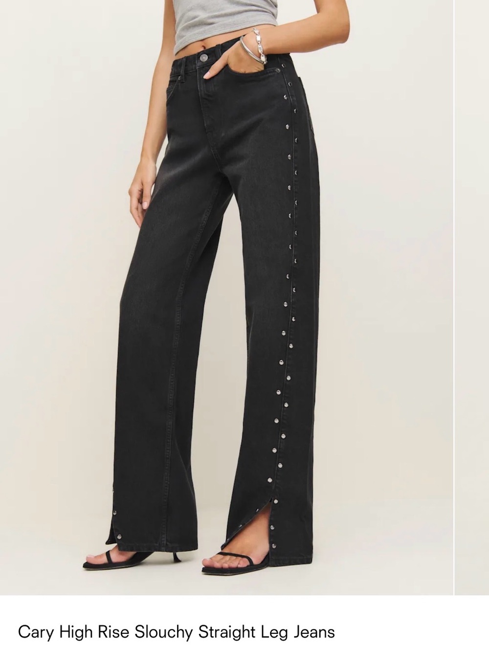 Reformation Cary High Rise Slouchy Straight Leg Studded Jeans NWT SIZE 26